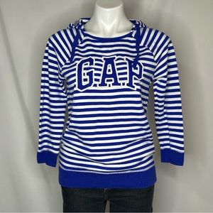 GAP‎ Women's Royal Blue & White Striped 3/4 Sleeve Hoodie, Medium